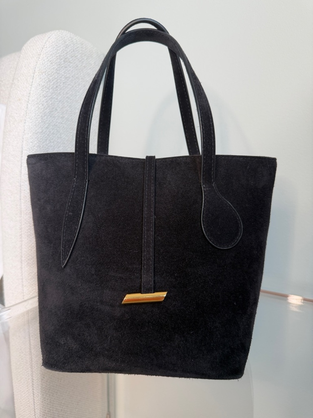 Black suede mini sprout tote bag from Little Liffner
